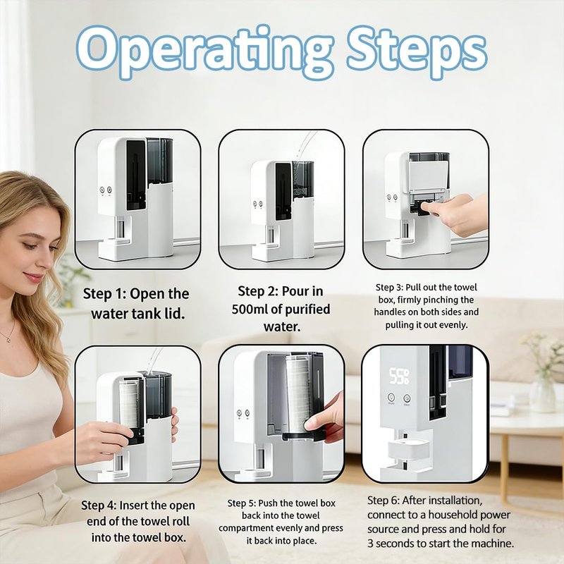 Skiennix Hot Towel Dispenser - Rapid Heating Face Towel Warmer with 500ml Tank & 131°F Temp | 1 Set + 40 Towels