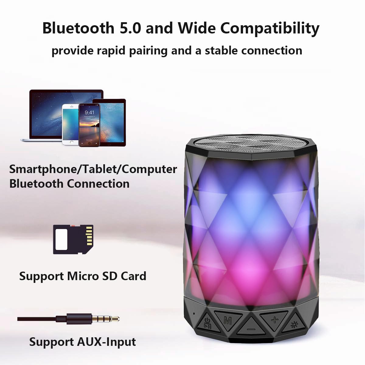 LFS Portable Bluetooth Speakers, Night Light Waterproof, Lightweight Portable Speakers for Travel, Pool, Beach, Biking, Kayak, Gifts for Kids, Women