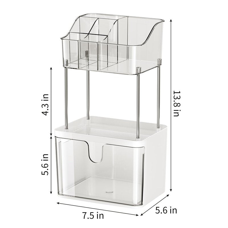 FORUP Makeup Organizer for Vanity, 2-Tier 1-Drawer Bathroom Counter Organizer, Multi-Purpose Vanity Organizer, Skincare Perfume Organizers, Cosmetic Dresser Organizer for Vanity Countertop, Clear