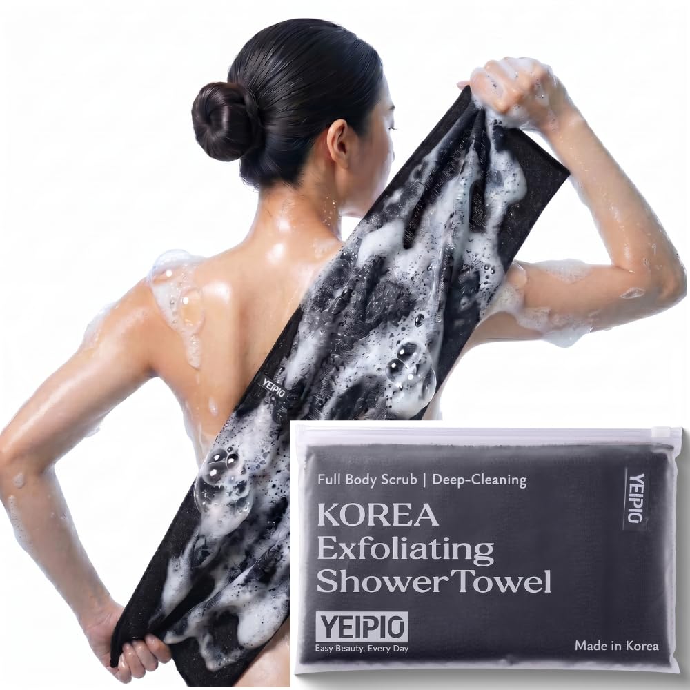 YEIPIO Premium Exfoliating Shower Towel - Extra Long Back Scrubber for Shower, Deep-Cleansing Body Scrubber Washcloth for Smooth Skin, Back Acne-Prone & Rough Skin, Quick-Drying Nylon Mesh