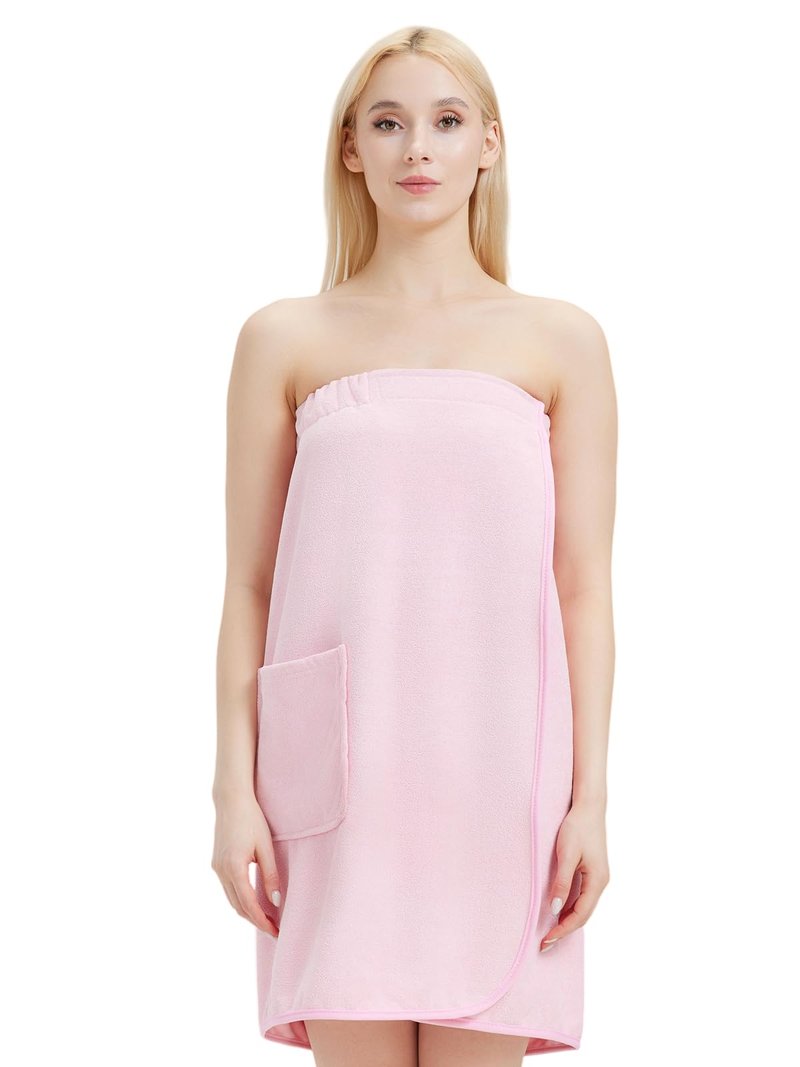 MiYODOS Womens Bath Body Wrap Towel Lightweight Shower Spa Wrap Robe Adjustable Closure Bathrobe Pink S/M