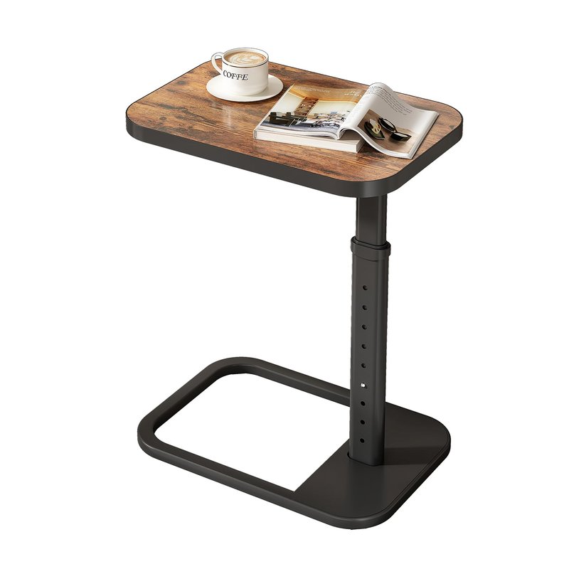 Kitstorack Adjustable Height C-Shaped End Table, 9-Level Side Table with Thickened Metal Rounded Edge, Couch Table Slides Under Sofa or Bed, Eating, Working, TV Tray Table for Small Spaces, Brown