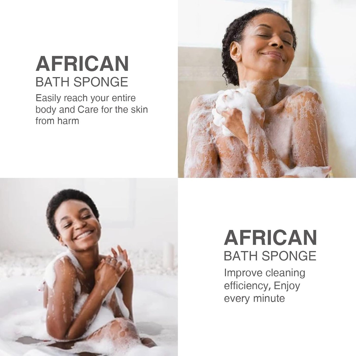 UJFQBH African Exfoliating Net Bath Sponge Set - 3 Pieces for Daily Skin Smoothing | Purple, Gray, Brown