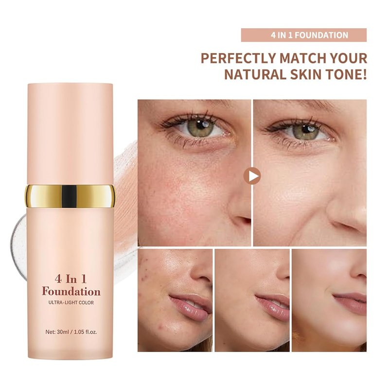 4-in-1 Color Changing Foundation - Auto-Adjusting SPF 30 Liquid Makeup for Medium Coverage | Natural Matte Finish (Light)