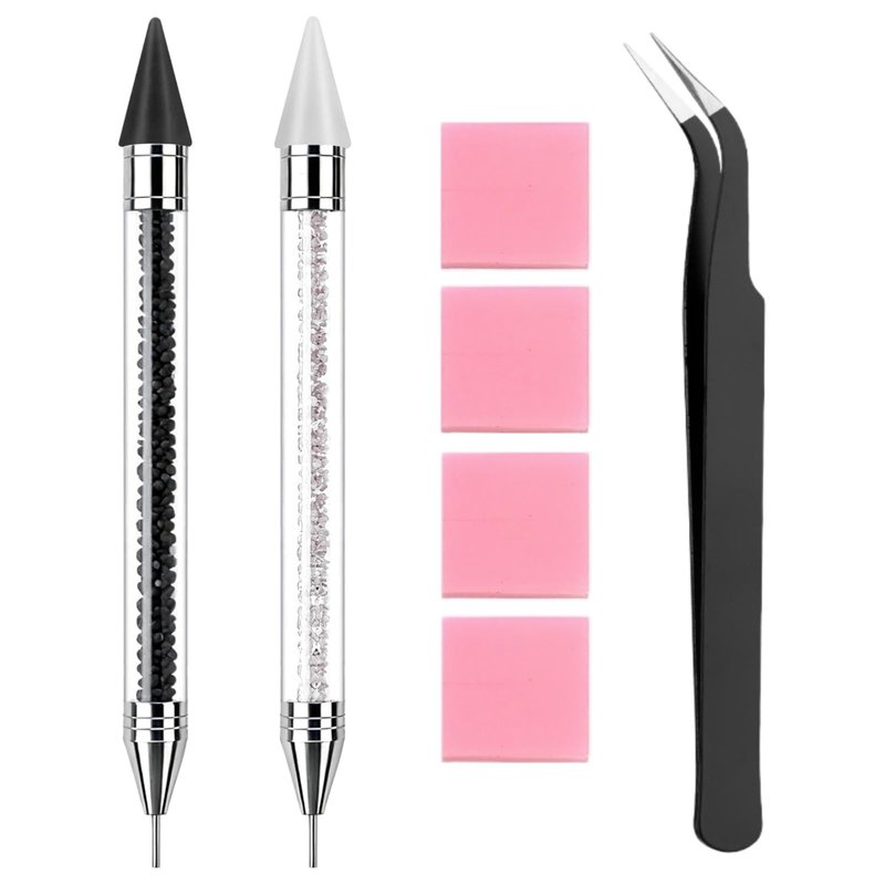 2 Pack Rhinestone Picker Tool Dotting Pen with Tweezer, Wax Pencil for Rhinestones, Gem Picker Pen Diamond Jewel Applicator, Rhinestone Tools Kit for Bedazzling DIY Nail Art
