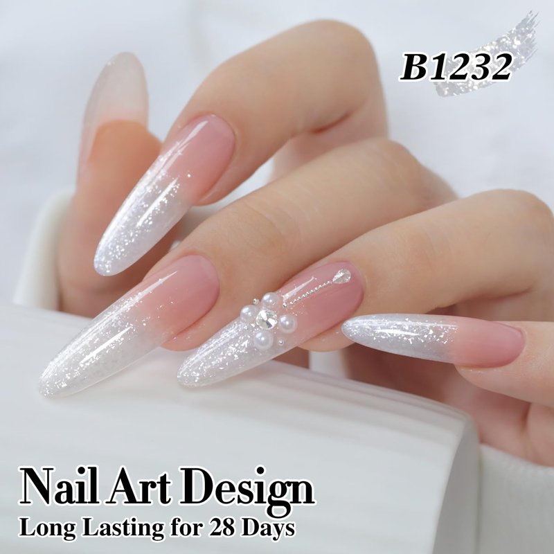 Double Rhythm 15ML Gel Nail Polish Pure Sheer Same Color Same Bottle Soak Off Gel Polish Art Manicure Salon DIY at Home for Women (White Flake Glitter-B1232)