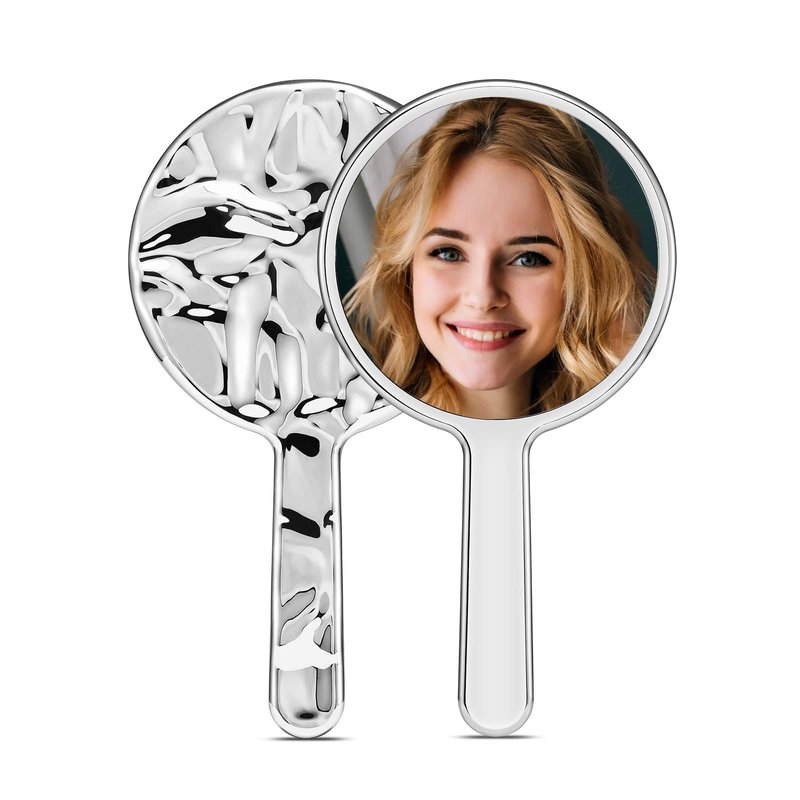 MIRRORNOVA Handheld Mirror, Water Ripples Hand Mirror with Handle for Make up, Round, Silver, Medium (4 x 8.7 inches)