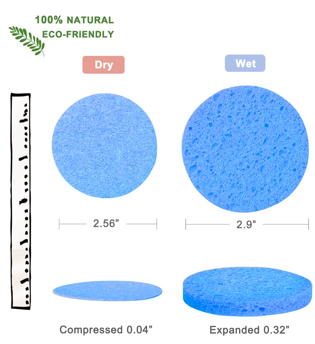 50-Count Compressed Facial Sponges for Daily Cleansing and Gentle Exfoliating, 100% Natural Cellulose Spa Sponge Perfect for Removing Dead Skin, Dirt and Makeup