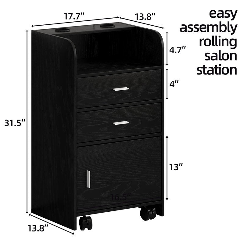 4ever2buy Salon Station for Hair Stylist, Black Beauty Barber Station, Salon Trolley Cart with Wheels, Mobile Organizer for Salon, Spa, Barbershop, Nail & Beauty Tools, Black