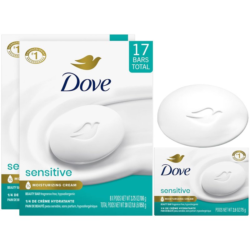 Dove Beauty Bar - Sensitive Skin Soap 8-Pack with Moisturizing Cream | Soft, Smooth Skin