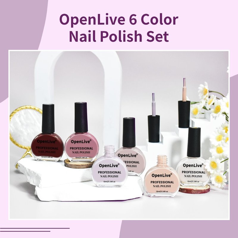 OpenLive 10ml Nude Pink Nail Polish Set 6 Colors Brown Red Purple All Seasons Neutral Color Quick Dry Nail Polish Set for Women Salon DIY Nail Art