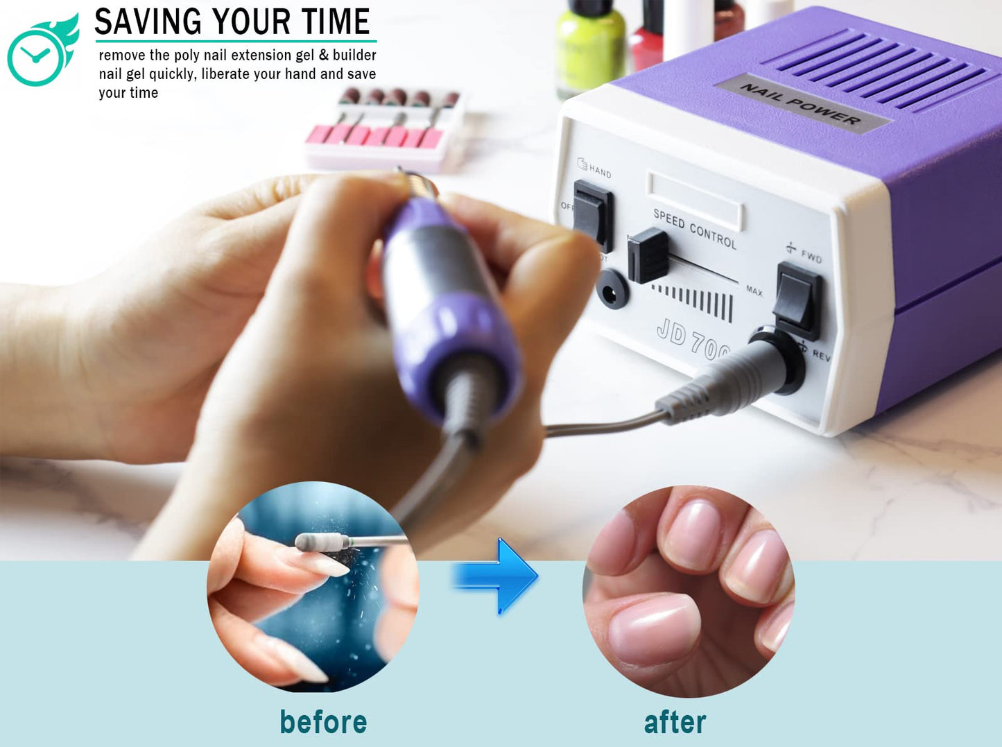 Upgraded Nail Drill Electric Nail File, JD700 Nail Drills for Acrylic Nails Professional 30000RPM Manicure Pedicure Grinding Tools Acrylic Nail Drill for Nail Dip Kit Acrylic Powder Poly Nail Gel B-01