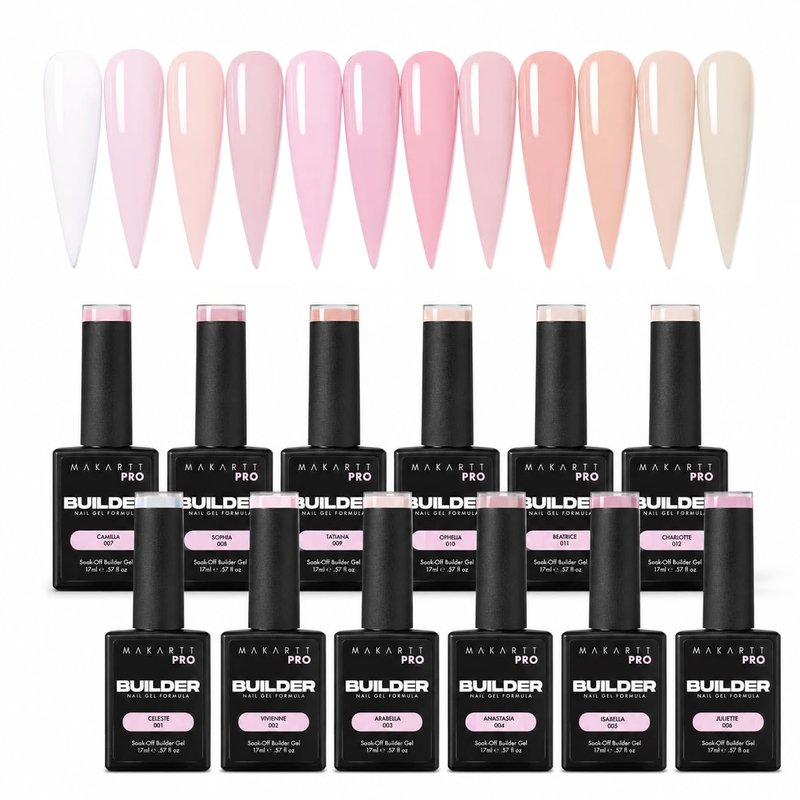 MakarttPro Builder Nail Gel Set - 12 Neutral Cover Colors | 17ml Soak-Off Gel for Professional Manicures