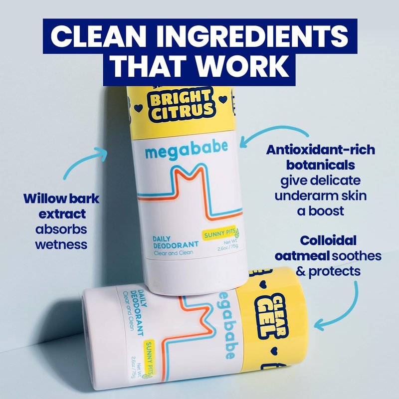 Megababe Daily Deodorant Sunny Pits | Summer and Hot Weather Essential | Aluminum-Free, Clear & Clean | 2.6 oz (Pack of 1)