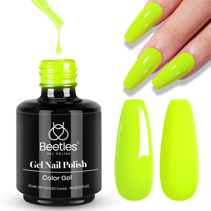 Beetles Neon Green Gel Polish - Vibrant Lime 15ML/0.51Fl Oz, Neon Green Gel Nail Polish, Soak Off UV LED Lamp Nails Art, Long-Lasting Manicure Salon DIY Home Summer Nails