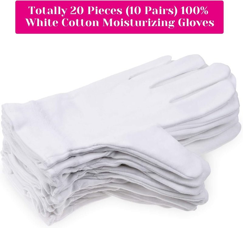 Selizo 100% Cotton Gloves - 10 Pairs for Eczema Relief & Moisturizing Dry Hands | White for Women