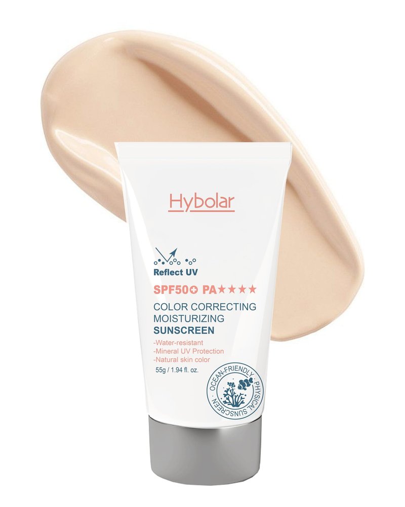 Hybolar Tinted Mineral Face Sunscreen SPF 50 Broad Spectrum Non-Comedogenic with Vitamin C Skin Moisturizer for Sensitive Skin & Kids