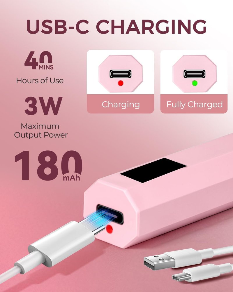 Mlogiroa UV Nail Light - Handheld 3W LED Lamp with 2 Timer Settings for Gel Polish | Portable Pink Design