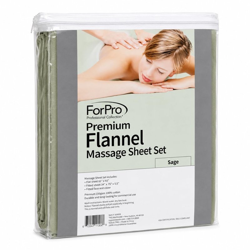 ForPro Premium Flannel Massage Sheet Set - Soft & Cozy 3-Piece in Sage Color