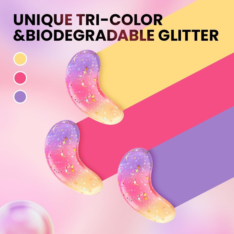 AILEORY Under Eye Patches (24 Pairs) - Tri-color Glitter Eye Gel Pads for Dark Circles, Puffy Eyes, Under eye Bags, Wrinkles | Natural Collagen Under Eye Mask Patches, Gel Under Eye Patches