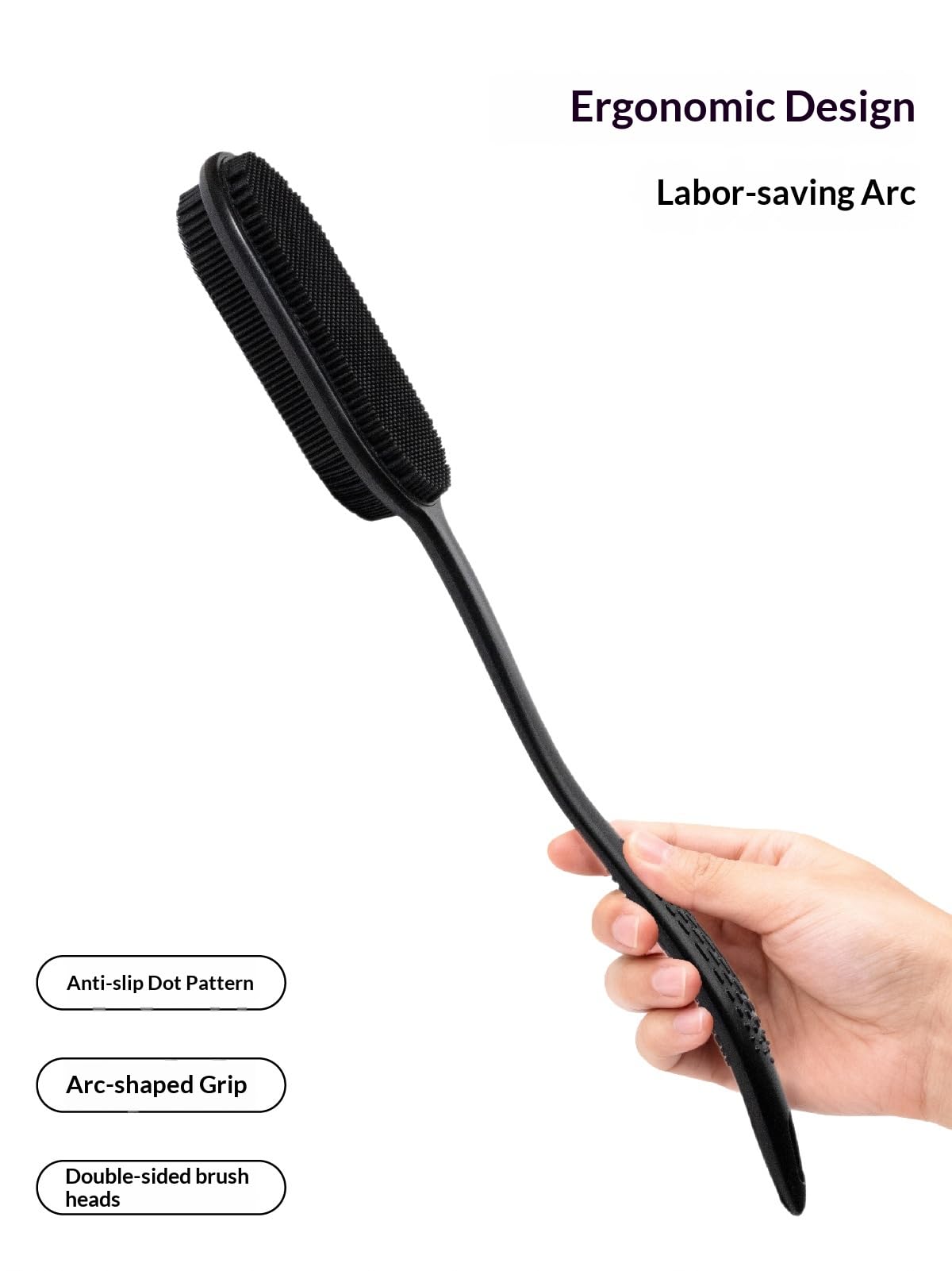HOKLNUSE Silicone Body Scrubber Dual Sided Back Scrubber Shower Exfoliating Body Brush with Ergonomic Handle and Hook