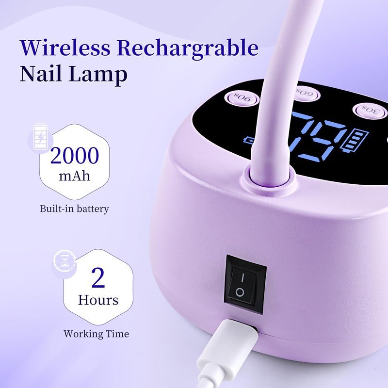 JODSONE Rechargeable Fast Curing U V Nail Lamp -Cordless Portable and Flexible Gooseneck for Gel Polish, Auto Sensor & 4 Timers Lavender Purple