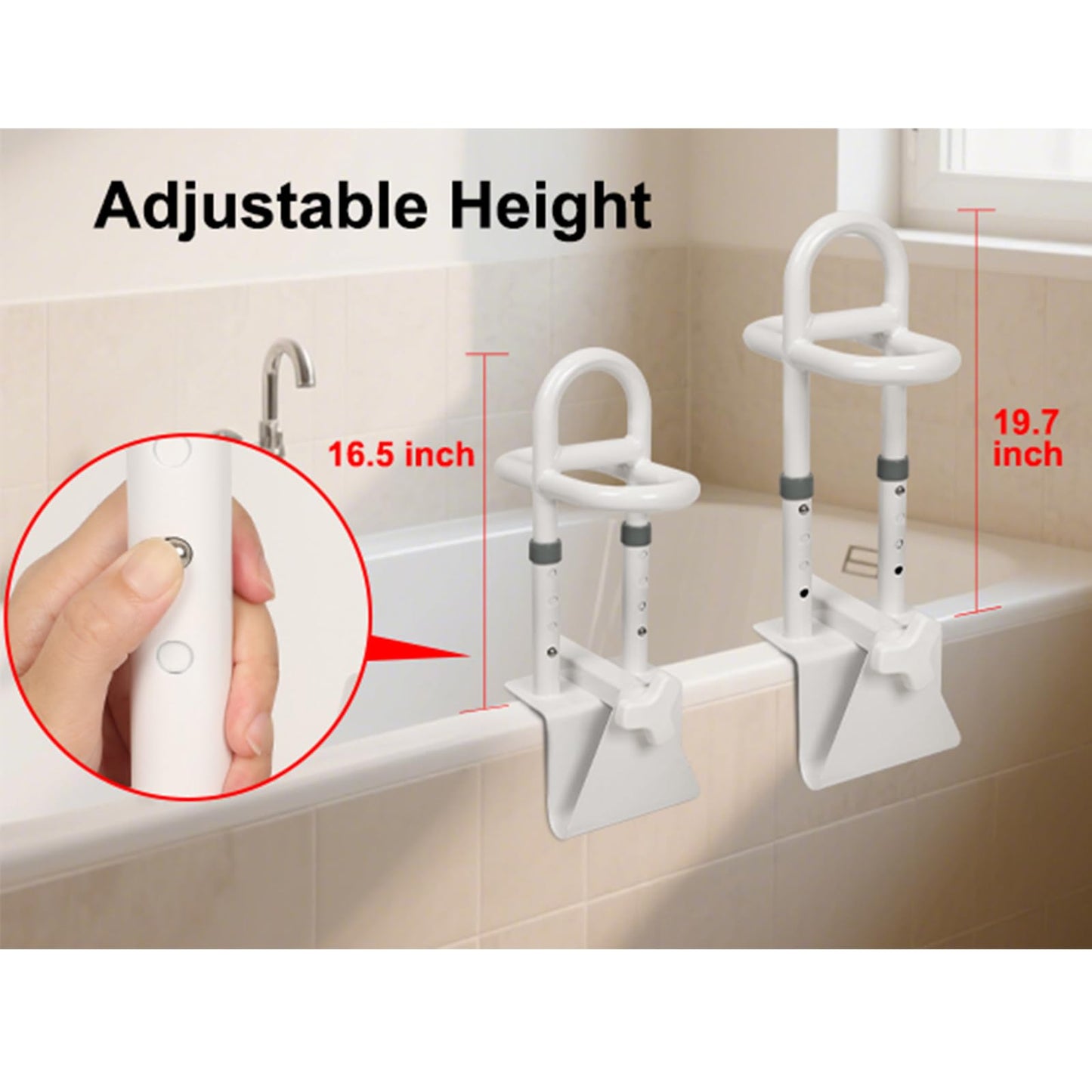 YEEGO DIRECT Bathtub Safety Rail, Height Adjustable Shower Bathtub Grab Bars for Seniors, Innovative Triple Grip Bathtub Handles for Seniors, Waterproof Frame, 300 LBS Weight