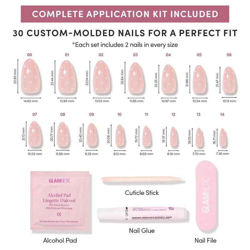 Glamnetic Press On Nails - Sugar Glazed | Medium Oval Fake Nails with a Sheer Nude Base, Mini White Polka Dots & Glazed Finish, Salon Quality Everyday Nails | 15 Sizes - 30 Nail Kit with Glue