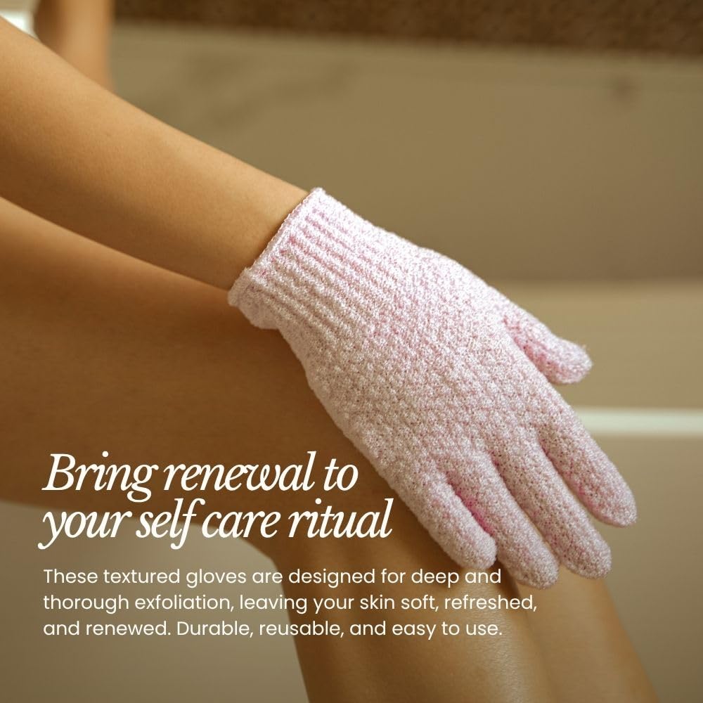 Bare Botanics 4 Pack Gray Exfoliating Gloves for Shower | 100% Nylon Fibers | Exfoliating Bath Gloves for Shower Exfoliating | Shower Gloves & Dead Skin Remover for Body | Wet & Dry Exfoliating Glove