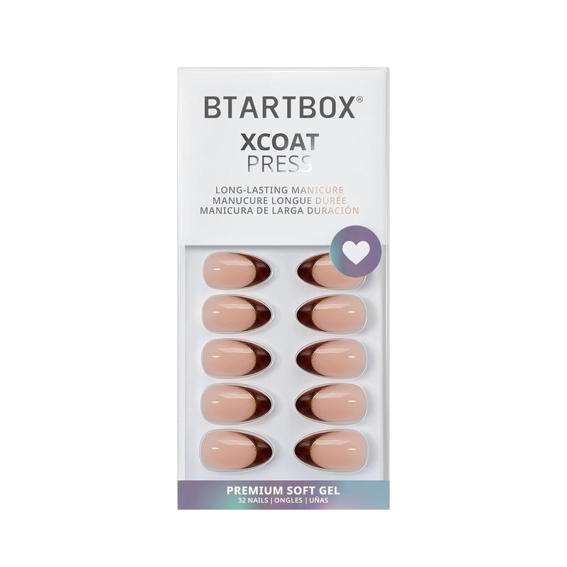Press On Nails - Short Almond Tortoise Shell | Winter French Tip Soft Gel Fake Nails, 16 Sizes, 32 Stick-On Kit