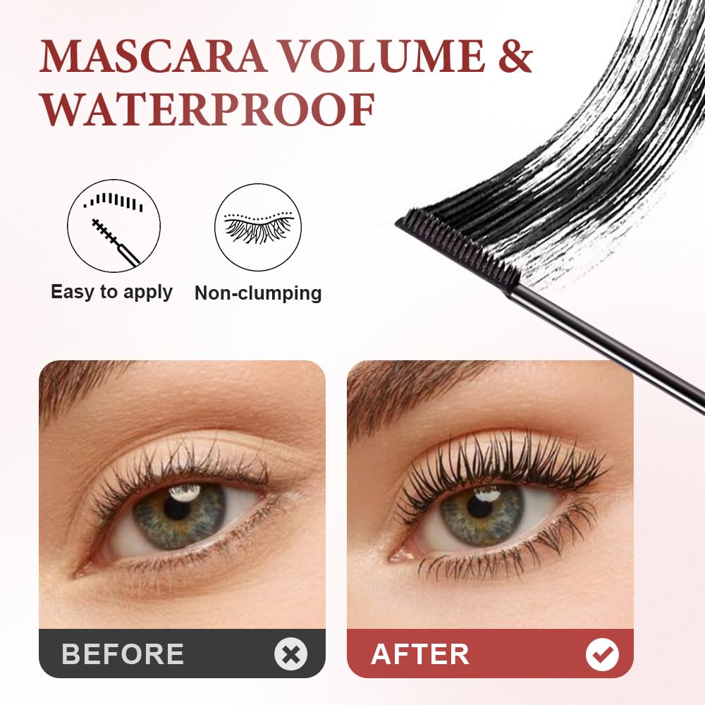 Waterproof and Non-Smudging Mascara, Lengthening and Curling Long-lasting Mascara for Fine Short Lash Women, Slim Brush Length Volumizing Curling Eyelash Lashes Mascaras for Lash Makeup (Black)