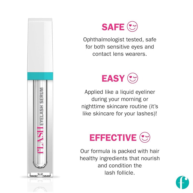 fLASH Eyelash Serum for Longer-Looking Natural Lashes - Enhances & Strengthens, Safe & Effective Formula for Contact Wearers & Sensitive Eyes, 3 Month Supply - 2mL (0.07 Fl Oz)
