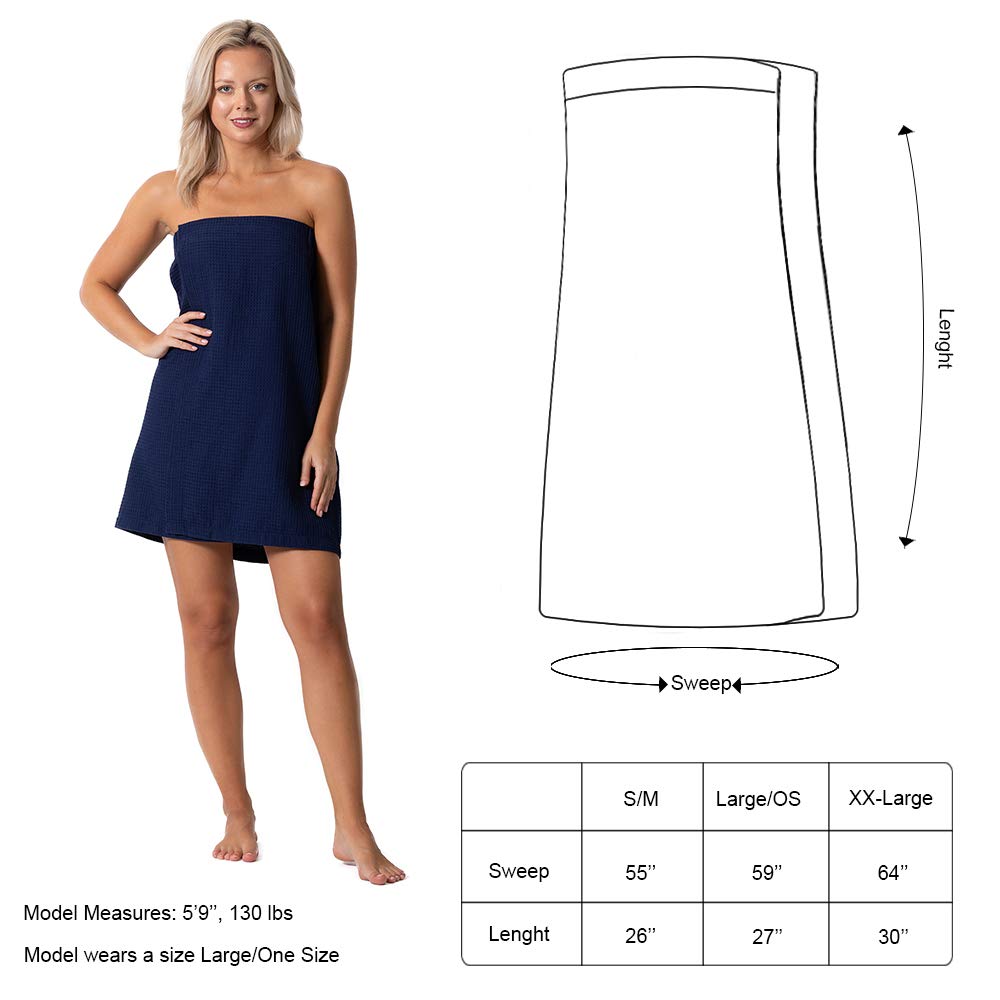 Turkish Linen Women’s Waffle Spa Body Wrap with Adjustable Closure (One Size, Navy)