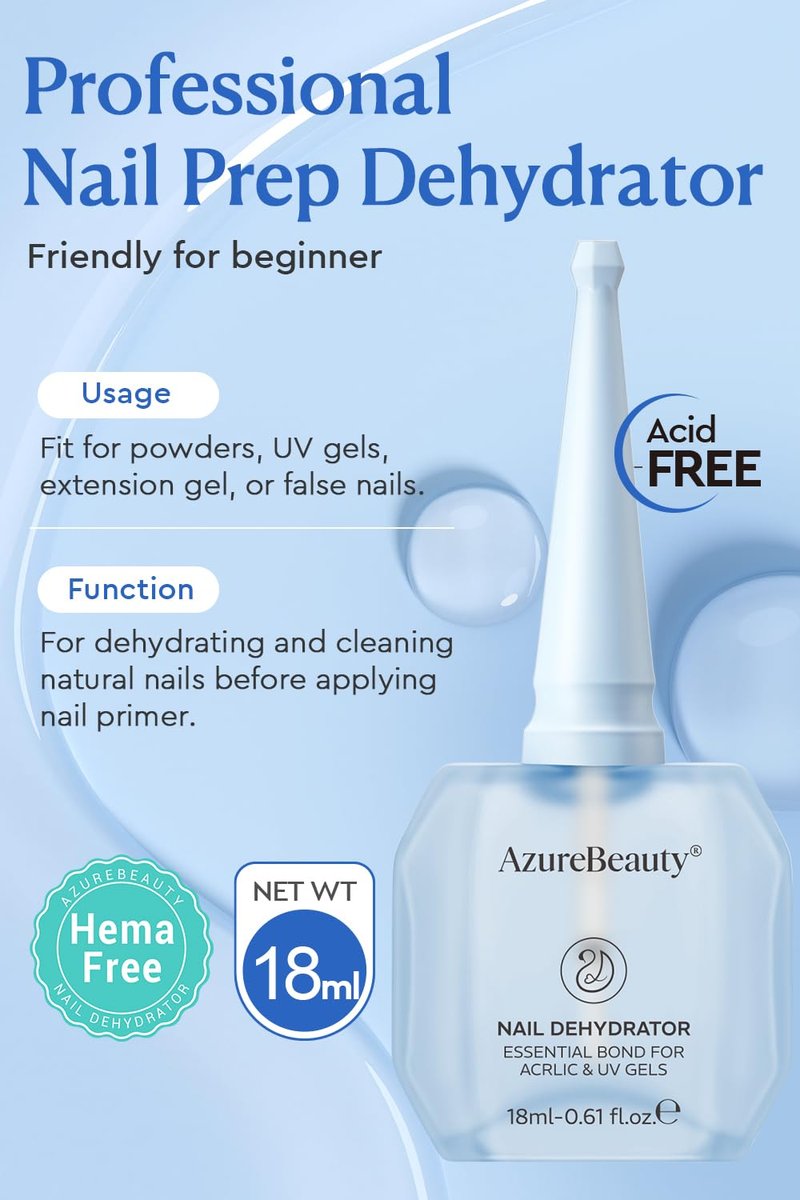 AzureBeauty 18ml Acid-Free Nail Dehydrator | Professional Gel & Acrylic Nail Prep for Strong Adhesion