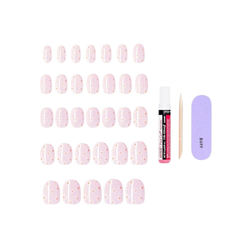 Kiss Core Press On Nails - 'Friendship' Pink Short Round Shape | 32 Nails, Glue & Manicure Kit Included