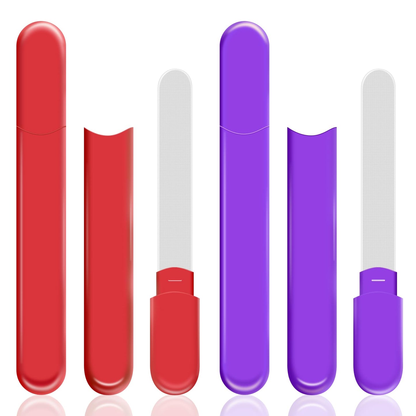 WOKOTO 2 Packs Glass Nail File with Case for Nail Shaping & Polishing, Red & Pinkish Purple Double Sided Transparent Crystal Diamond Fingernail Files Glass Nail Buffer for Natural and Acrylic Nails