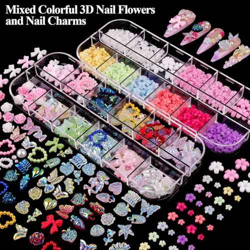8 Boxes Nail Charms and Gems for Manicure, Flat Pearls Nail Flowers Nail Rhinestones and Charms for Nail Art, Colorful Pearl Nail Charm Nail Bows Multi Shapes Flatback Nail Design Kit Nail Accessories