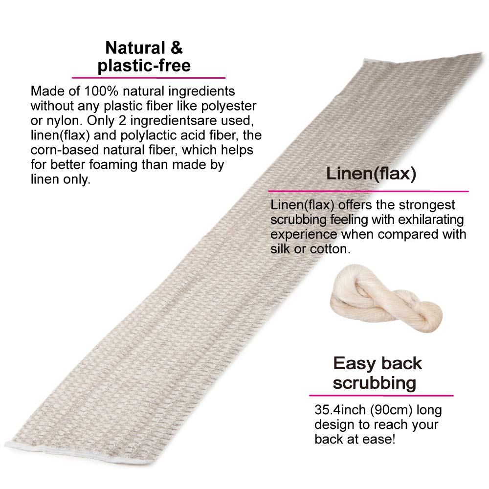 Exfoliating Washcloth [Made in Japan] Shower Back Scrubber, Plant-Based Body Exfoliating Towel (Linen)