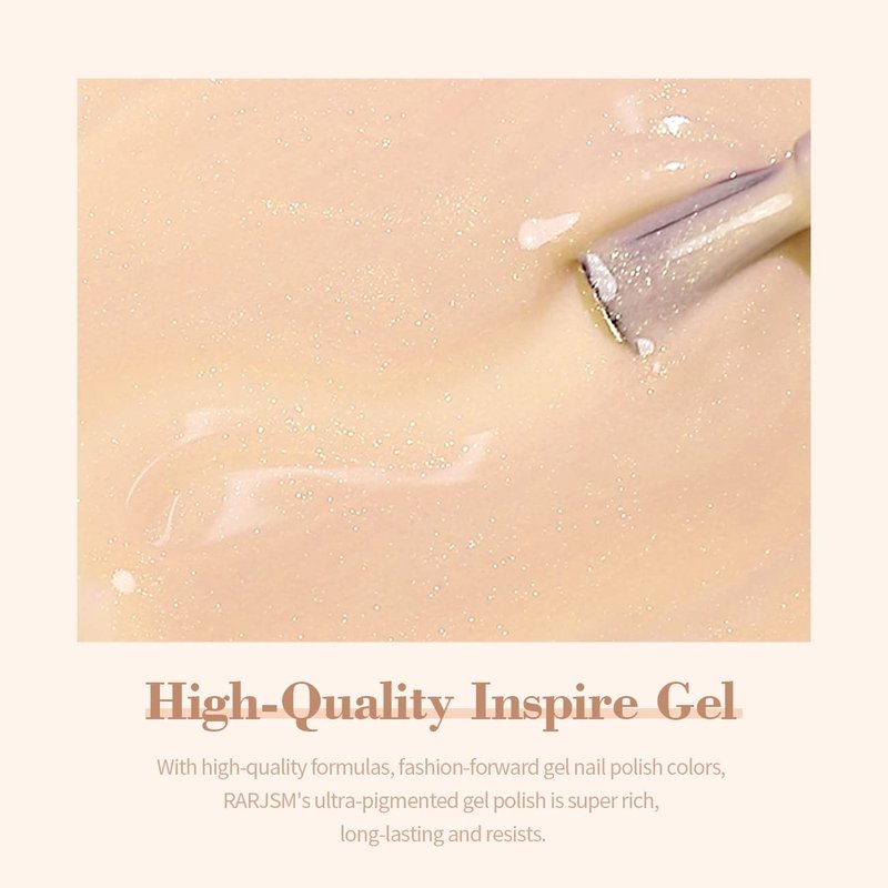 RARJSM Nude Gel Nail Polish - Apricot Gold Glitter Shimmer | Soak Off LED UV Curing, 15ml
