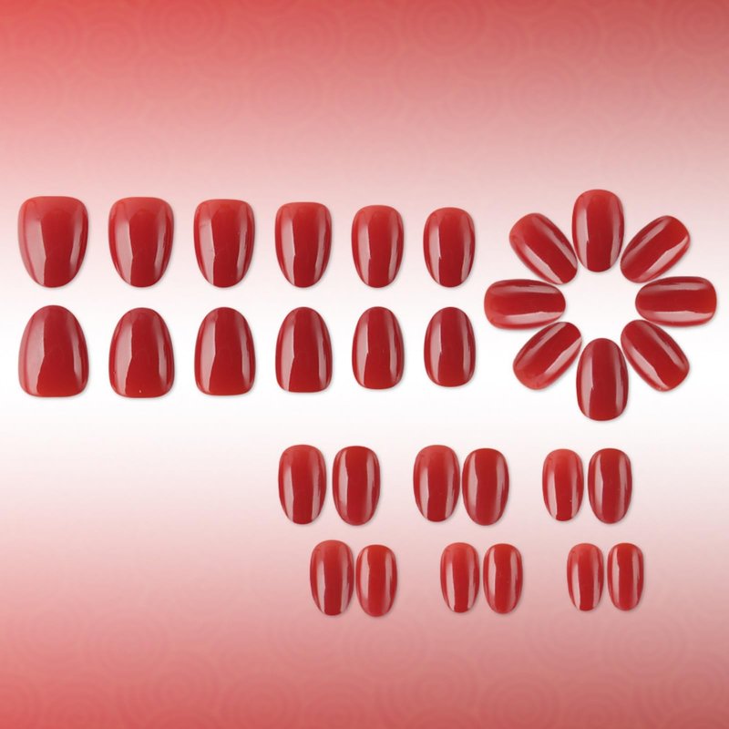 Red Press On Nails Short Almond Fake Nails Glossy Full Cover Solid Color Stick On Nail for Women Manicure 32Pcs
