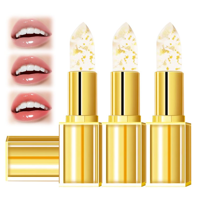 BLOWADM 3Pcs Transferproof Color Changing Lipstick,Gold Crystal Ph Color-Changing Lipstick 24 Hours Long Lasting & Moisturizing Lip Gloss,Colors Changings Lipsticks For Older Women
