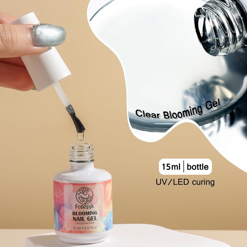 Fcozpjk Nail Blooming Gel, 15ML Clear Blooming Gel Polish for Spreading Effect with 1PCS Dotting Pen Watercolor Flowers Marble Ombre Aura Nail Design Home Manicure Salon Supplies Soak Off UV/LED Cure
