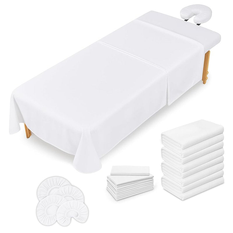 Massage Table Sheets Set - 3-Piece Microfiber Spa Bed Covers | Soft, Wrinkle & Oil Resistant - White