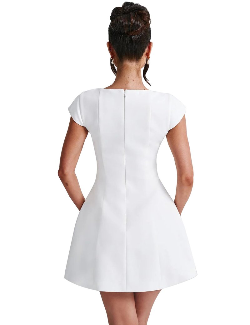 LuFeng Women's Square Neck Cap Sleeve Fully Lined Mini Dress Zipper A Line Party Club Dresses