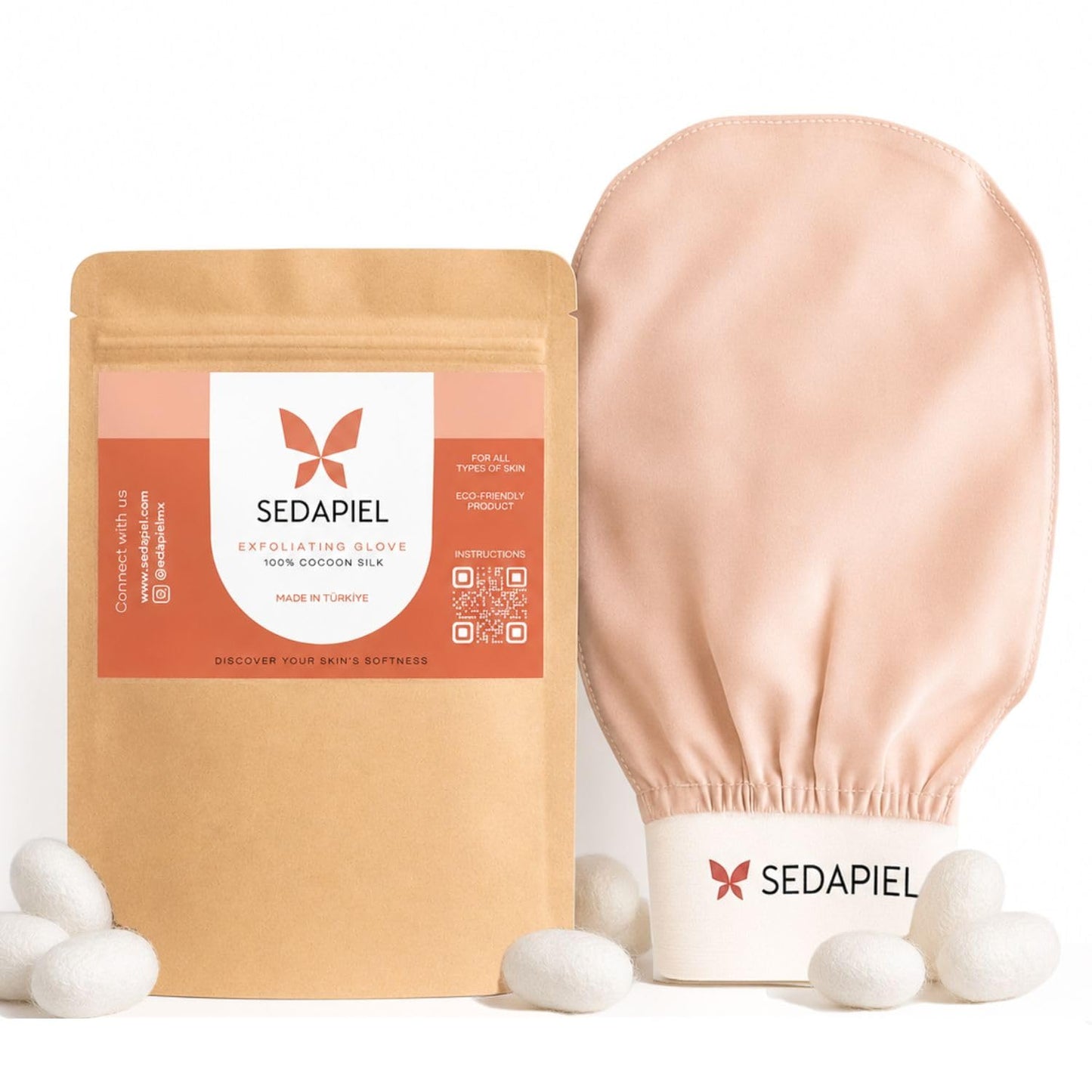 Turkish Silk Exfoliating Glove – Hammam Kese Mitt for Deep Dead Skin Removal – 100% Natural Cocoon Silk Body Scrub for Smooth, Radiant Skin – Reusable Spa Exfoliator by SEDAPIEL
