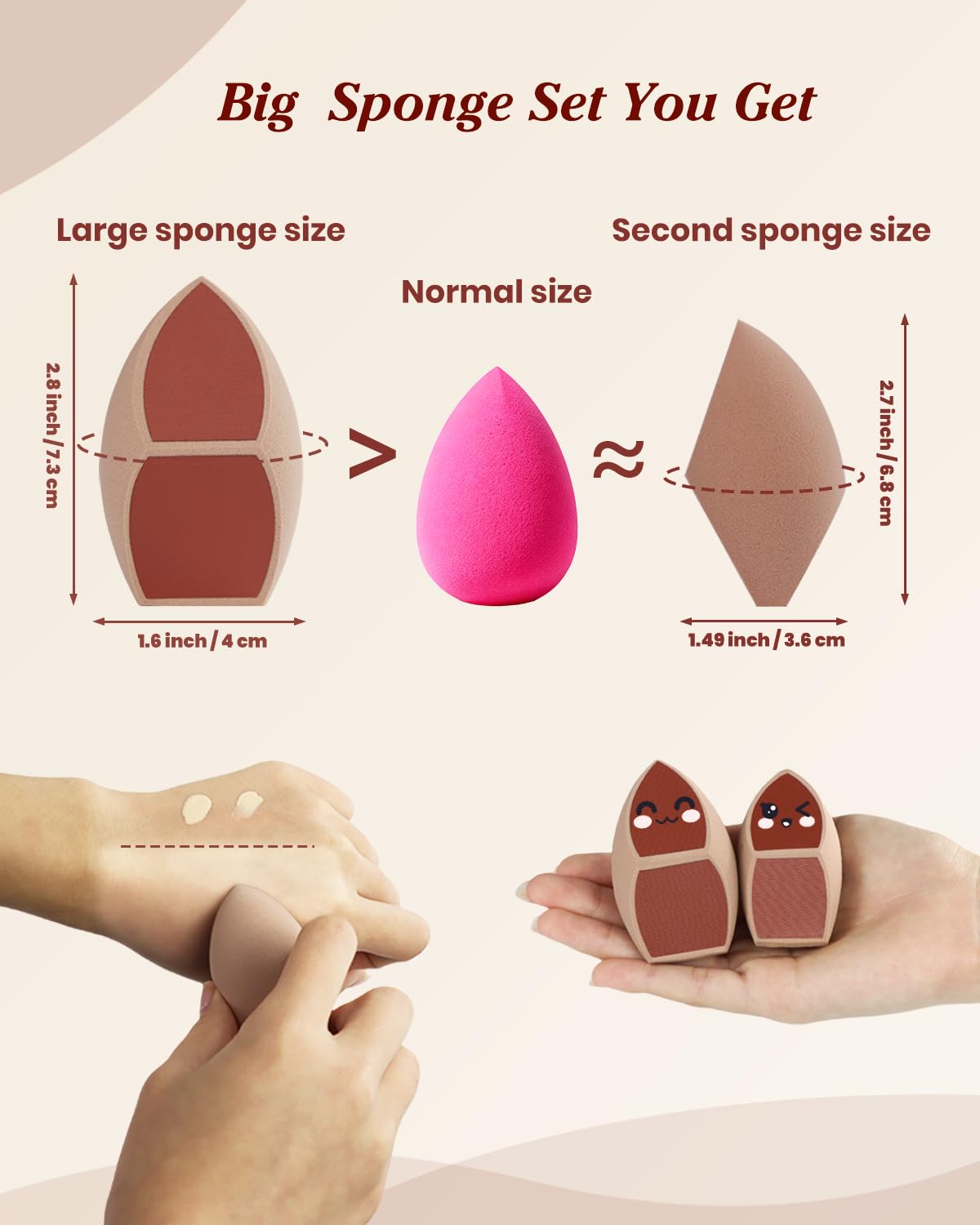 Unfovi Large 2 Pcs Honeycomb Film Makeup Sponges for Foundation, Reduce Liquid & Foundation Waste,Skip the Pre-Wetting Blender Process,Soft and Latex
