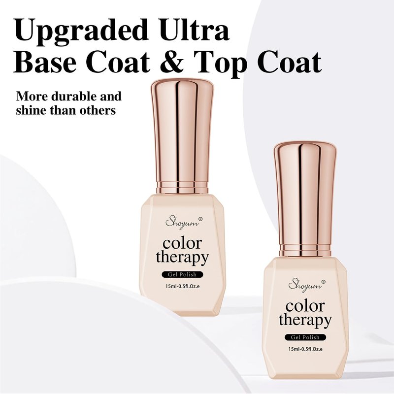 SHOYUM 2 Pcs 15ml No Wipe Gel Top Coat and Base Coat Set - Shine Finish and Long Lasting, Soak Off LED Nail Lamp Gel Base Top Coat Finish Nail Art Design Manicure Gifts for Women