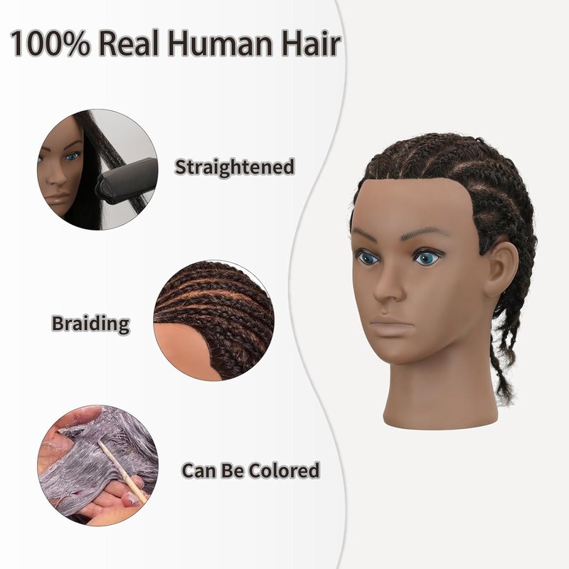 Afro Kinky Curly Mannequin Head - 100% Human Hair for Braiding & Styling | Salon Training Head with Stand