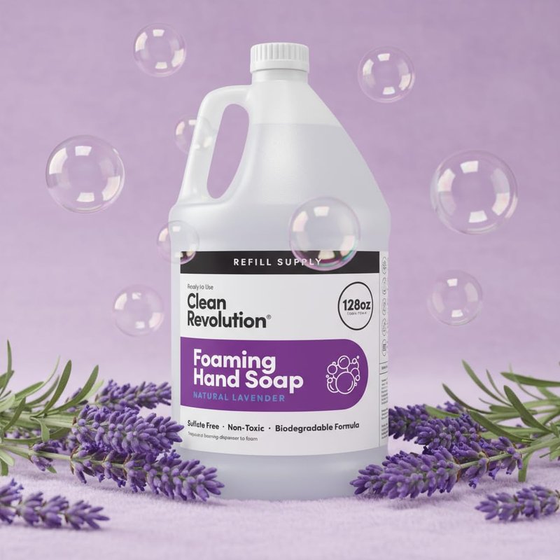 Clean Revolution Foaming Hand Soap Refill Supply Container. Ready to Use Formula. Natural Lavender Fragrance, 128 Fl. Oz
