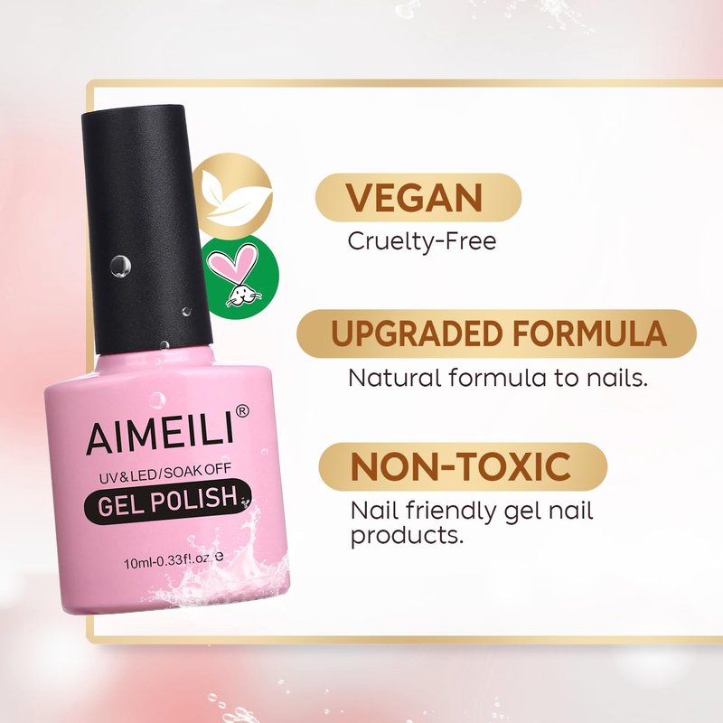 AIMEILI Hema Free Gel Nail Polish, Cruelty Free, Vegan, Soak Off U V LED Nail Lacquer, Black Wine Red Blue Glitter Color Gel Set Of 6pcs X 10ml - Kit Set 21